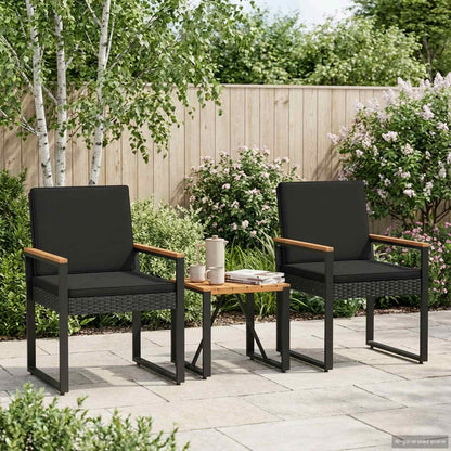 Set Mobili da Esterno con cuscino 3 pcs Nero polyrattan