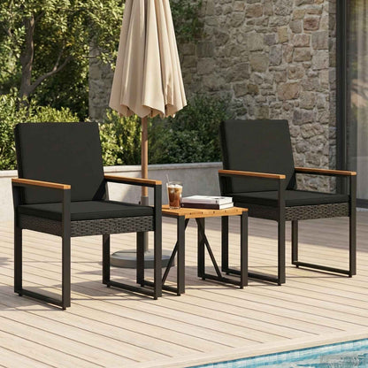 Set Mobili da Esterno con cuscino 3 pcs Nero polyrattan