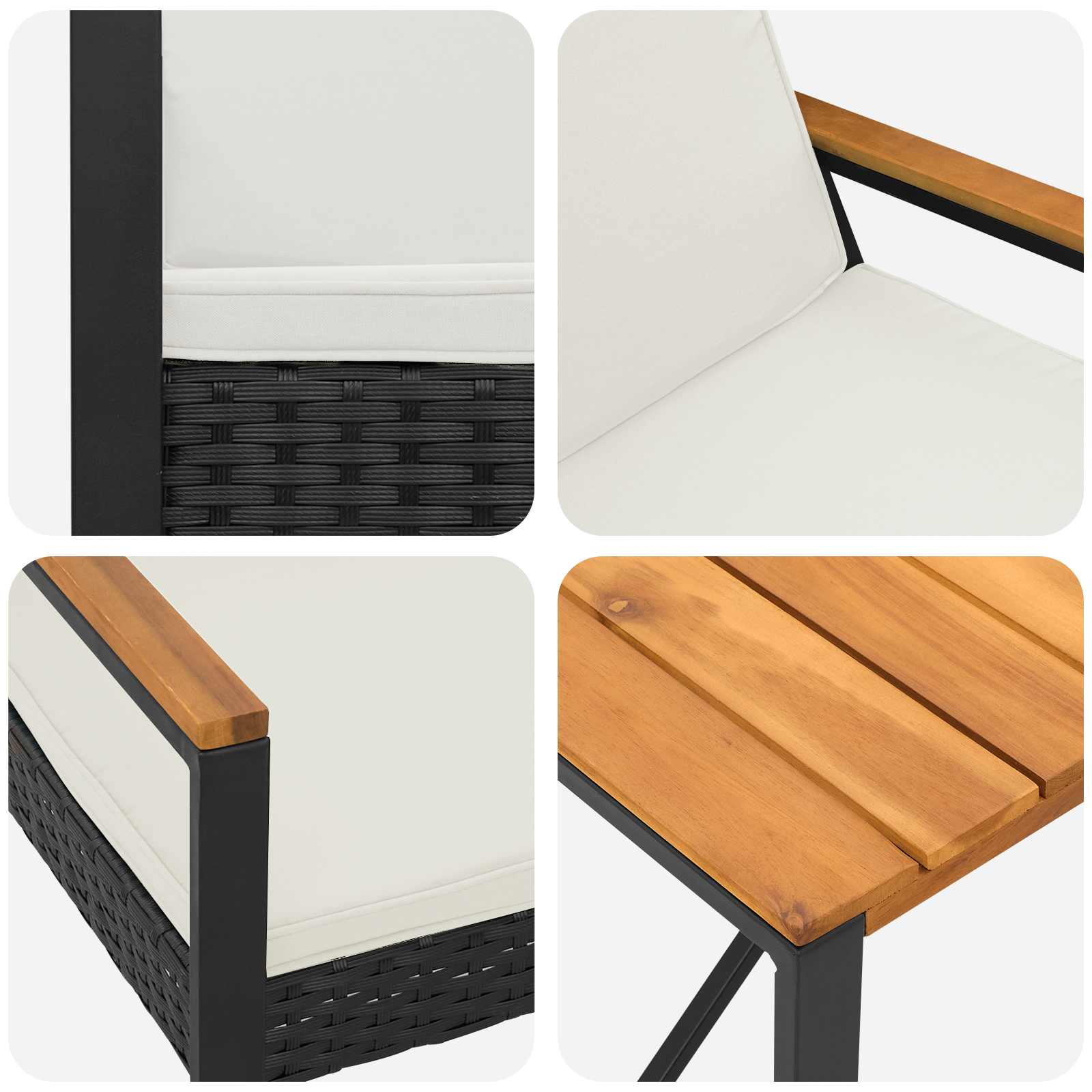 Set Mobili da Esterno 3 pcs Nero e Bianco Crema polyrattan | homemem39