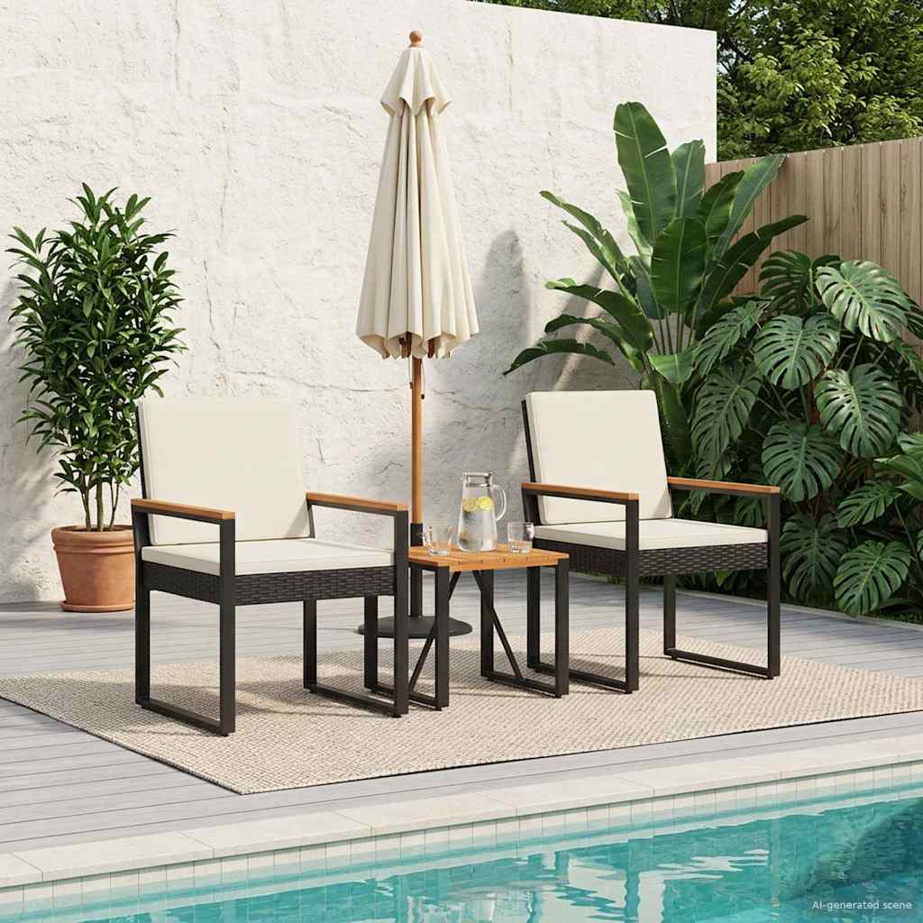 Set Mobili da Esterno 3 pcs Nero e Bianco Crema polyrattan | homemem39