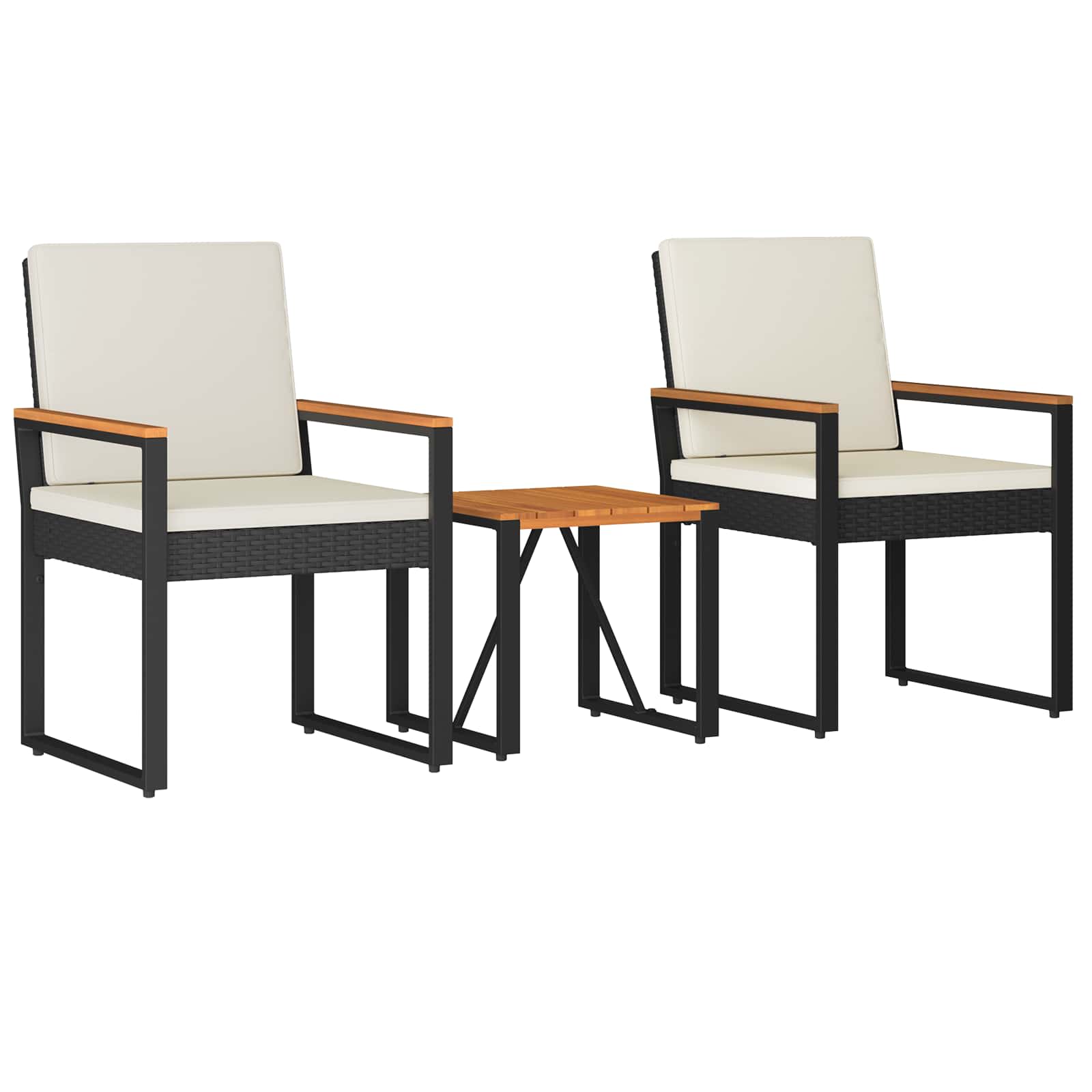 Set Mobili da Esterno 3 pcs Nero e Bianco Crema polyrattan | homemem39