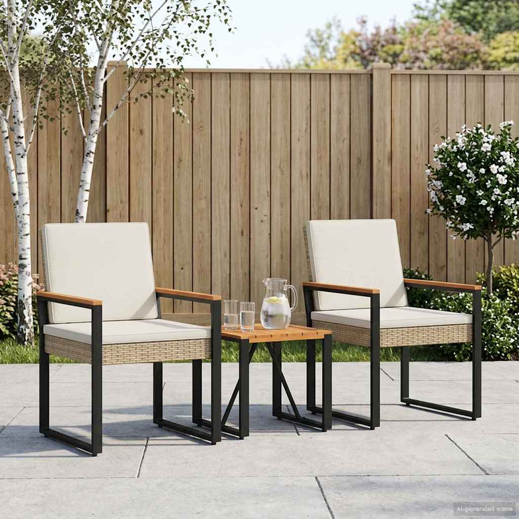 Set Mobili da Esterno 3 pcs Beige e Bianco Crema polyrattan | homemem39