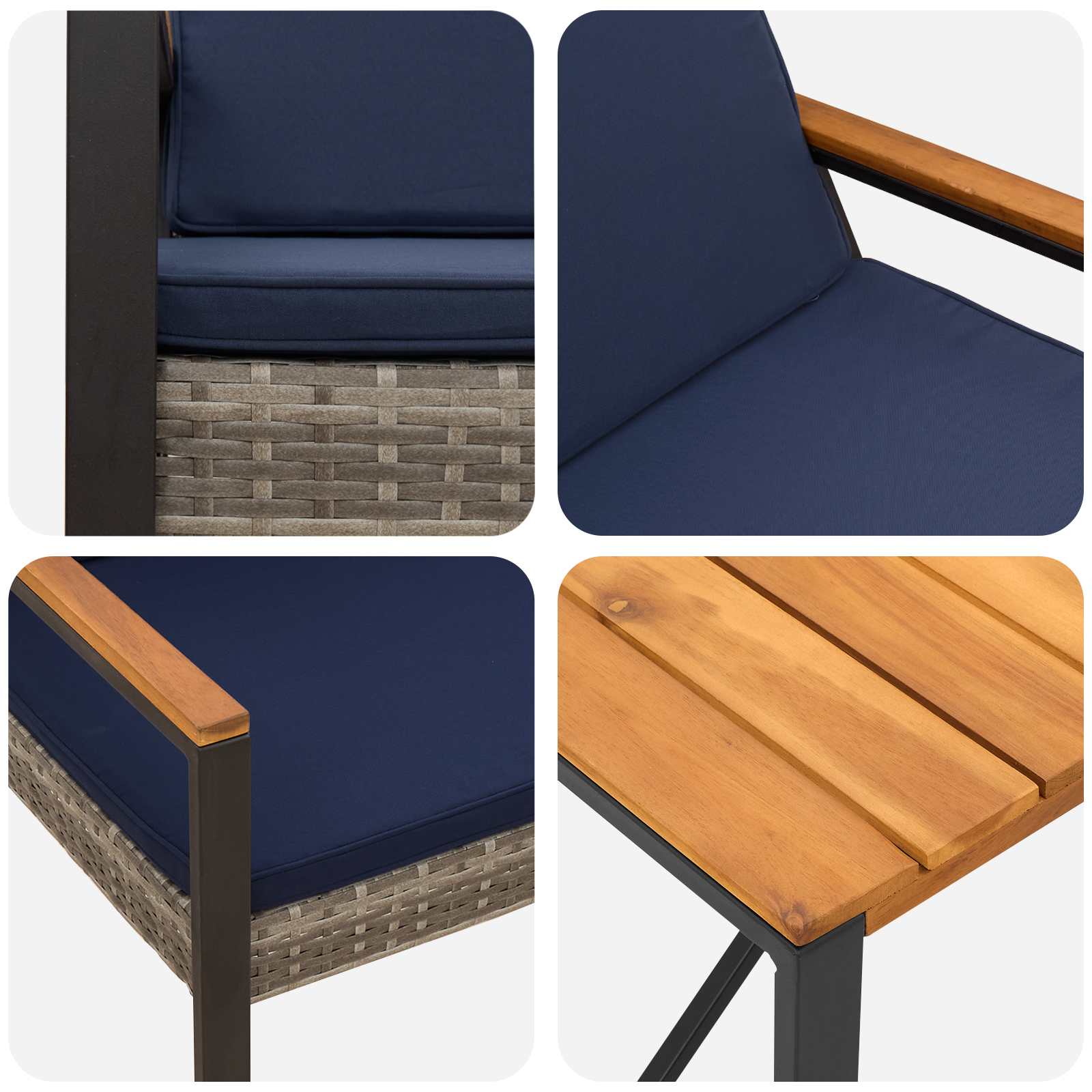 Set Mobili da Esterno 3 pcs Grigio e Blu Navy polyrattan | homemem39