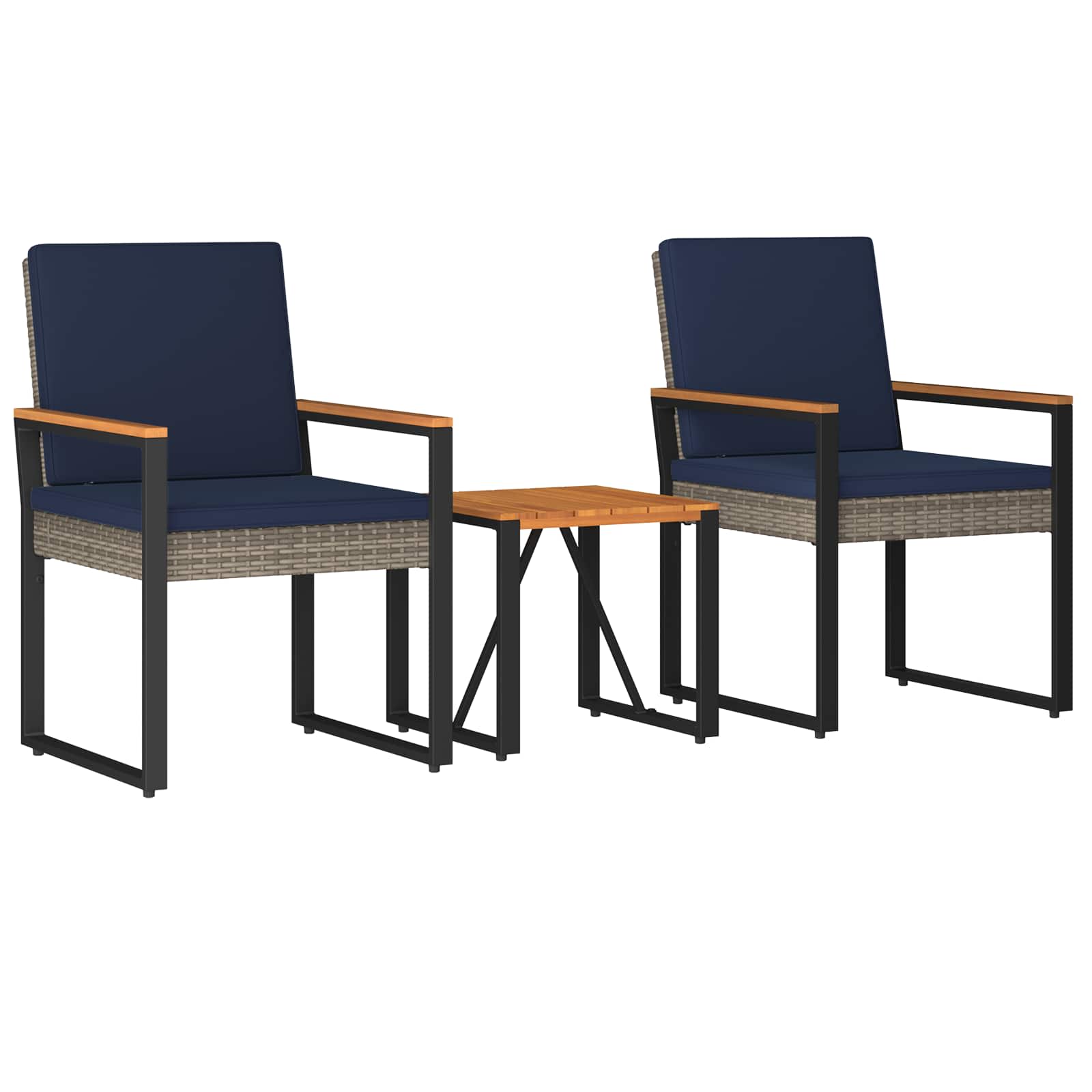 Set Mobili da Esterno 3 pcs Grigio e Blu Navy polyrattan | homemem39