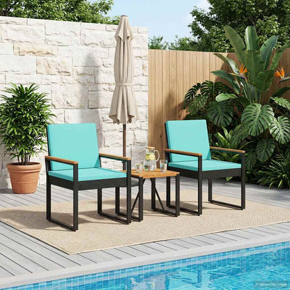 Set Mobili da Esterno 3 pcs Nero e Turchese polyrattan