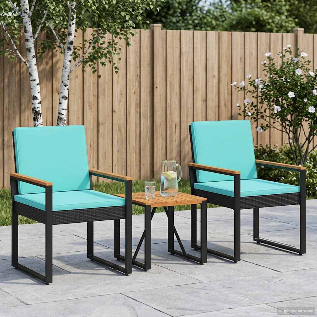 Set Mobili da Esterno 3 pcs Nero e Turchese polyrattan | homemem39