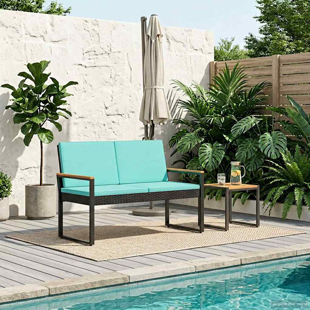 Panchina da esterno Nero e Turchese 107 x 61 x 80 cm polyrattan
