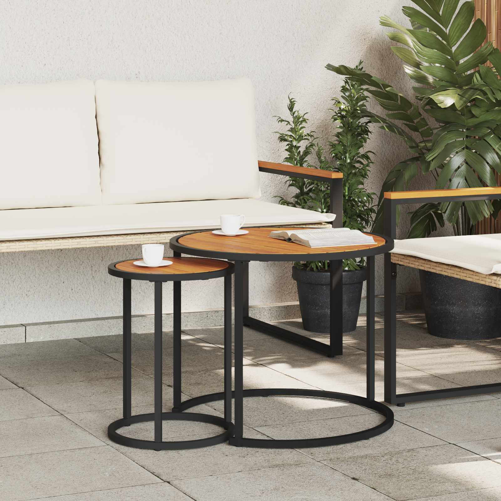 Set di Tavolini da Caffè 2 pcs Naturale e Nero 55 x 55 x 45 cm | homemem39