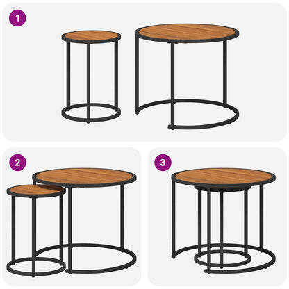 Set di Tavolini da Caffè 2 pcs Naturale e Nero 55 x 55 x 45 cm