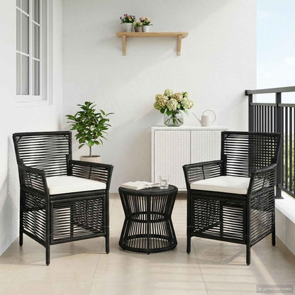 Sedia da esterno con cuscino 2 pcs Nero e Crema polyrattan