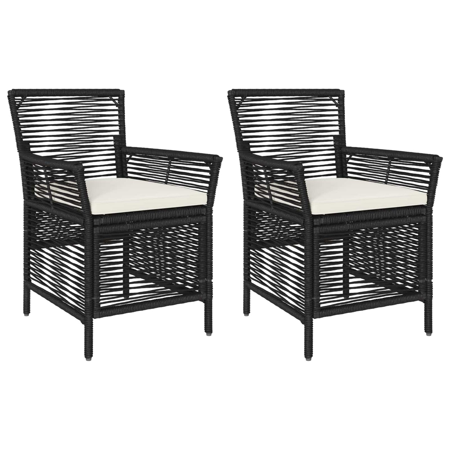 Sedia da esterno con cuscino 2 pcs Nero e Crema polyrattan | homemem39