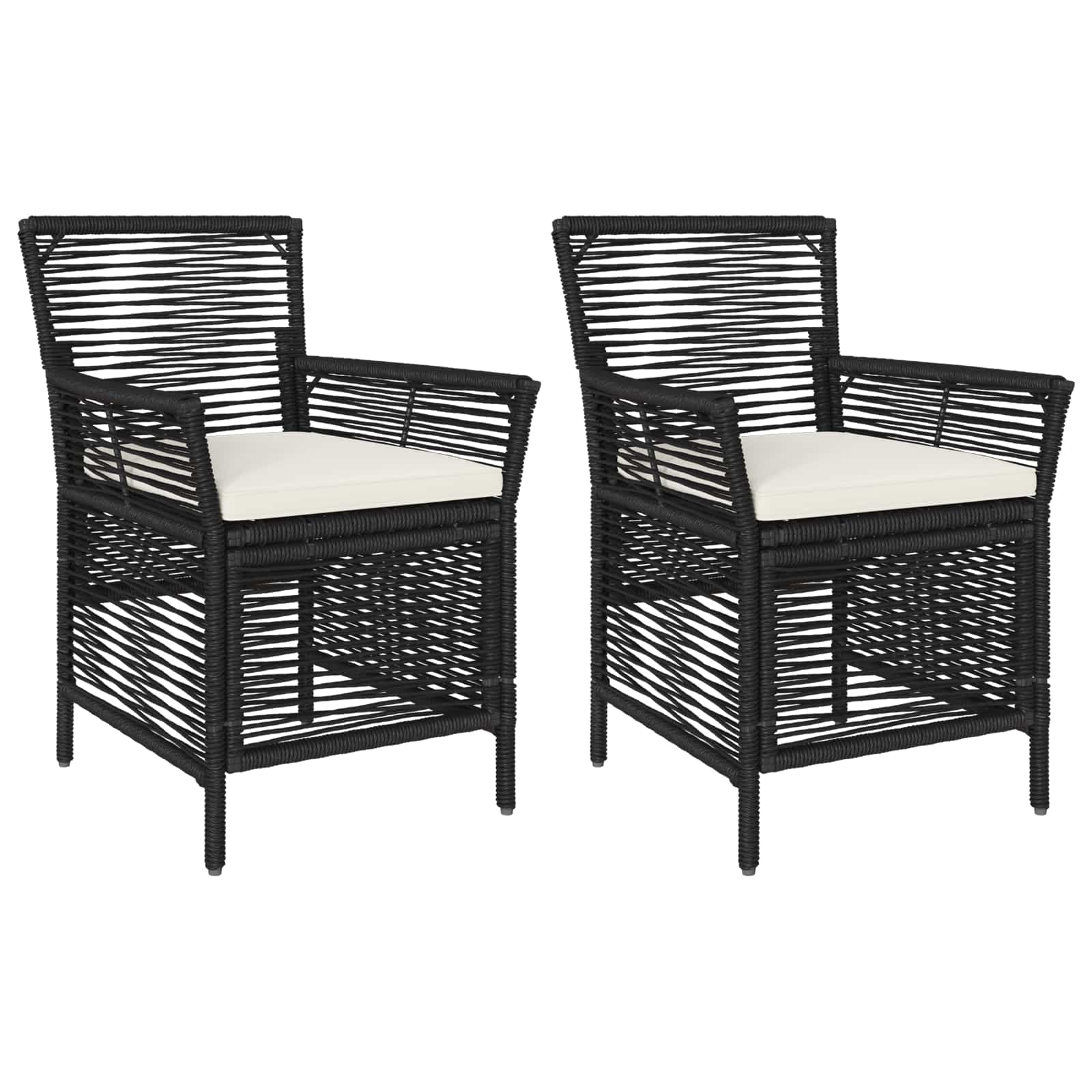 Sedia da esterno con cuscino 2 pcs Nero e Crema polyrattan | homemem39