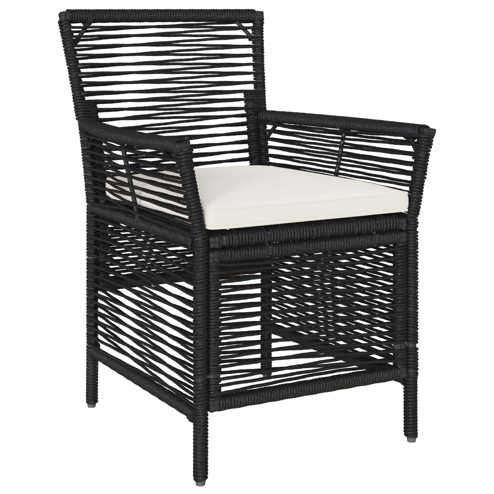 Sedia da esterno con cuscino 2 pcs Nero e Crema polyrattan | homemem39