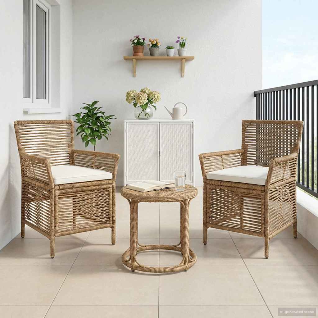 Sedia da esterno con cuscino 2 pcs Beige e Crema polyrattan | homemem39