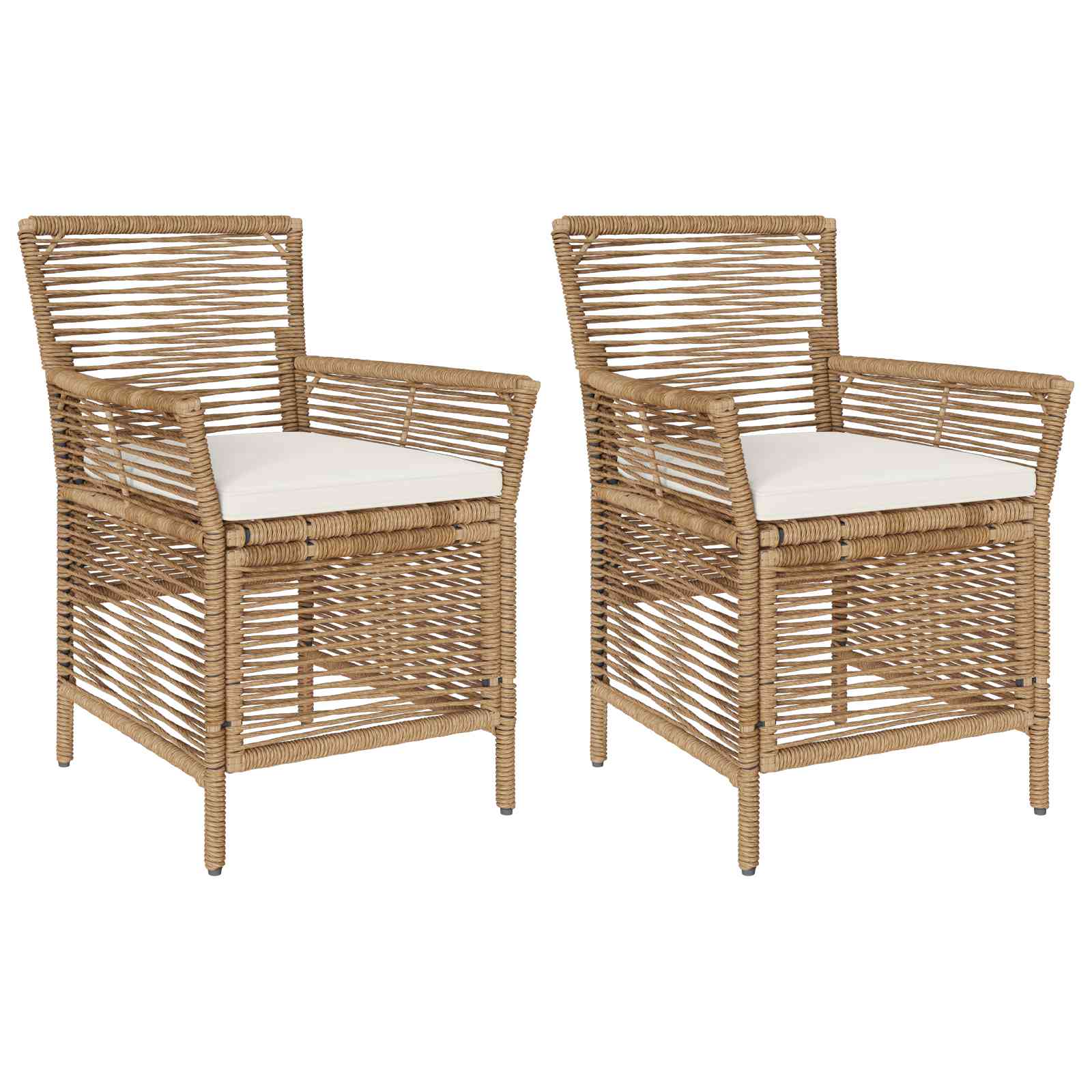 Sedia da esterno con cuscino 2 pcs Beige e Crema polyrattan | homemem39