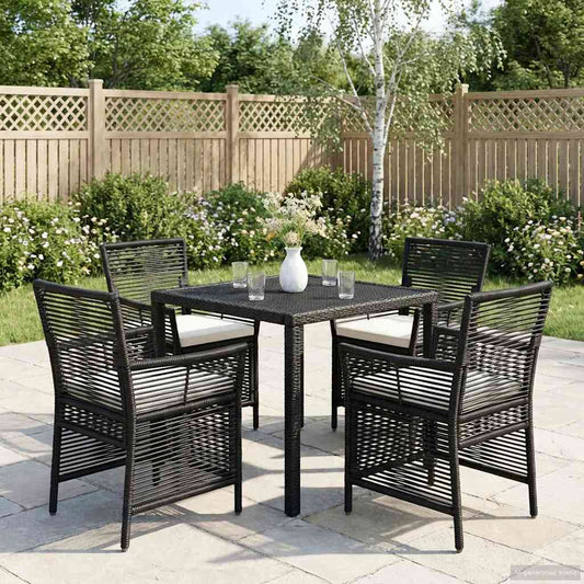 Sedia da esterno con cuscino 4 pcs Nero e Crema polyrattan