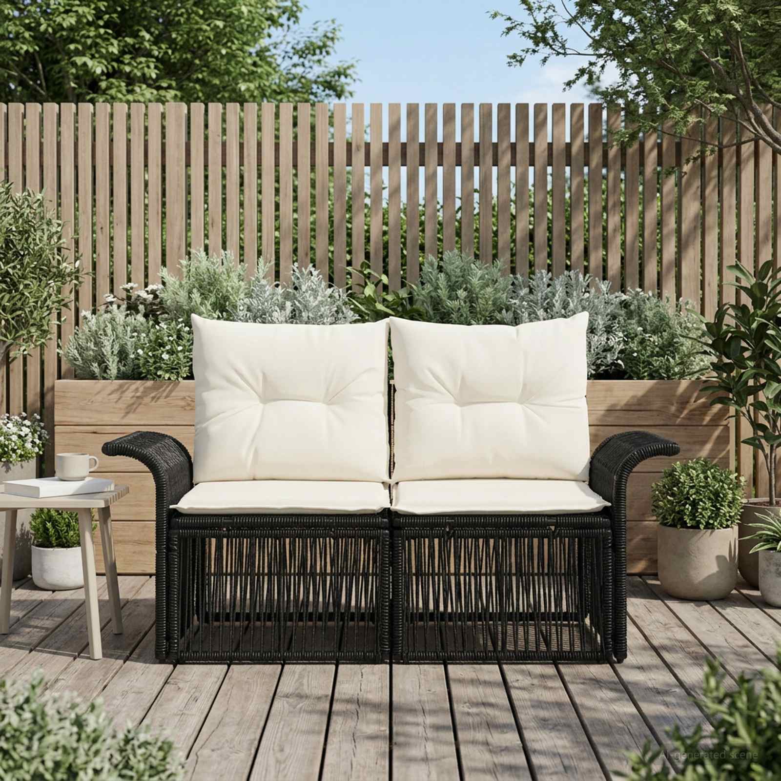 Divano da giardino 2-Numero di posti Nero polyrattan | homemem39