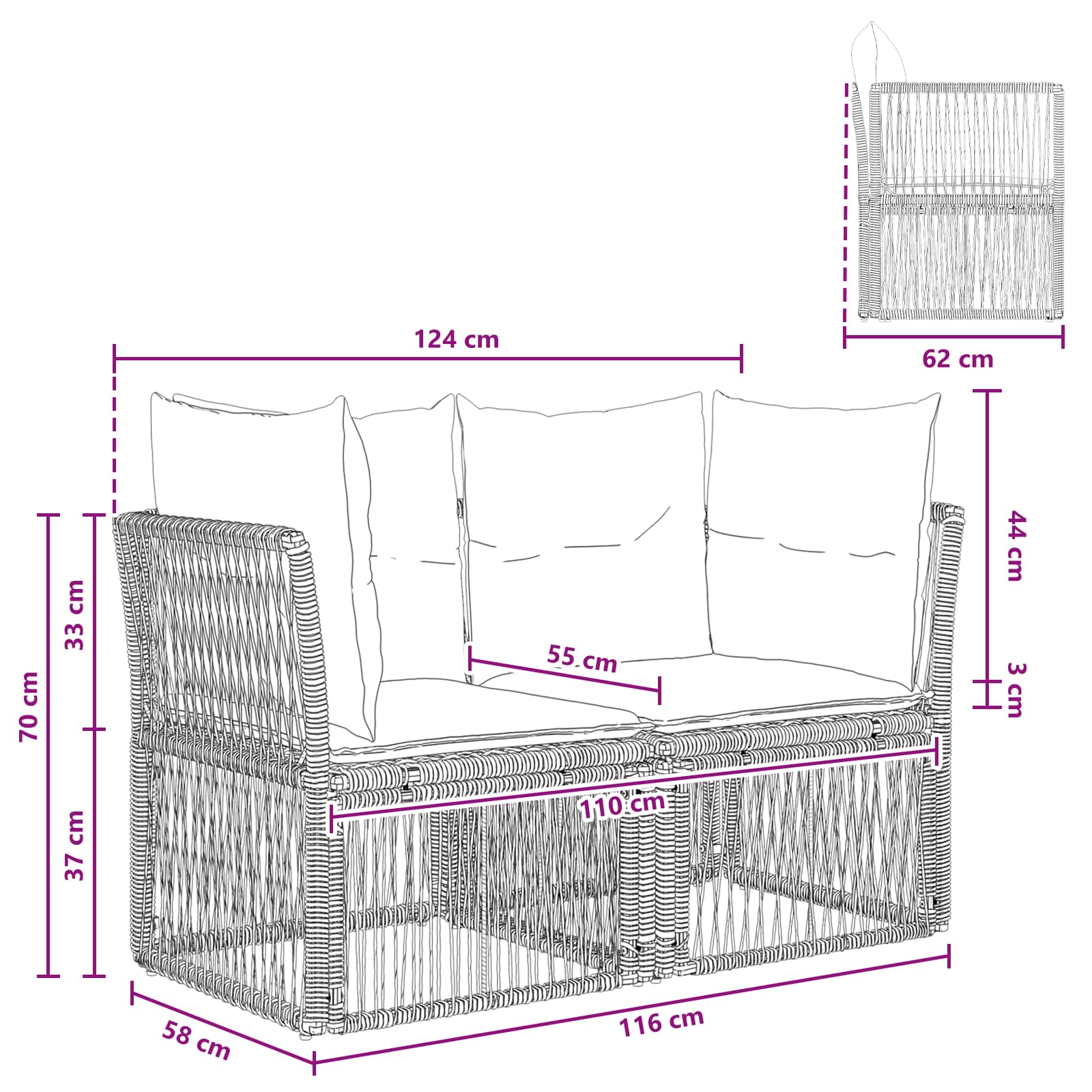 Divano da giardino 2-Numero di posti Beige polyrattan | homemem39