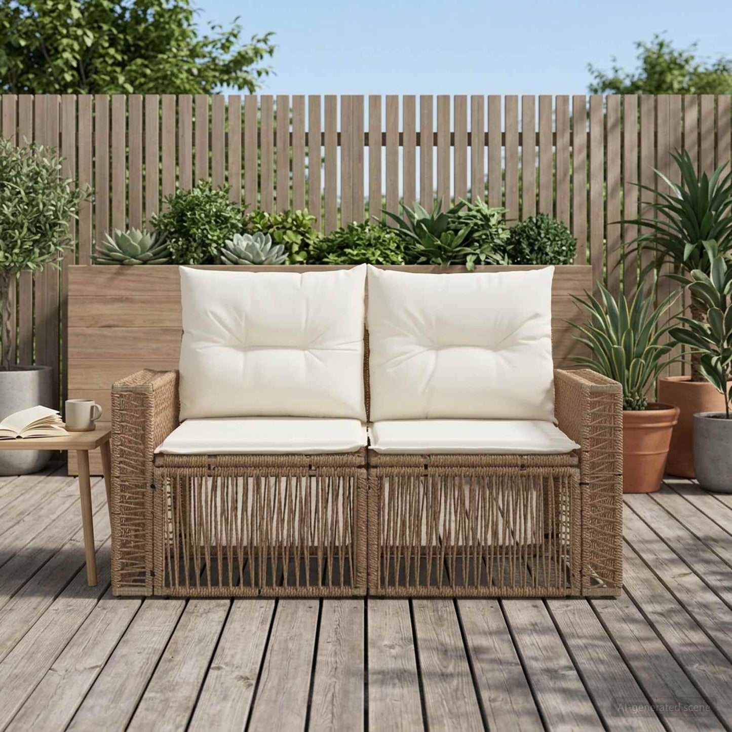 Divano da giardino 2-Numero di posti Beige polyrattan | homemem39