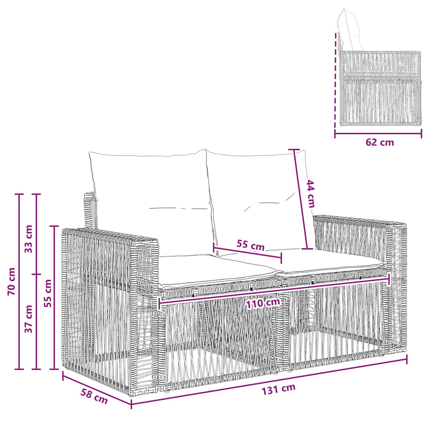 Divano da giardino 2-Numero di posti Beige polyrattan | homemem39