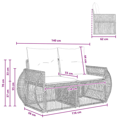 Divano da giardino 2-Numero di posti Nero polyrattan | homemem39