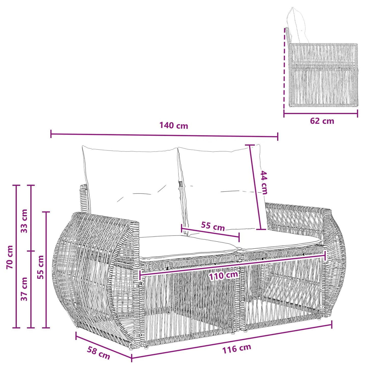 Divano da giardino 2-Numero di posti Beige polyrattan | homemem39