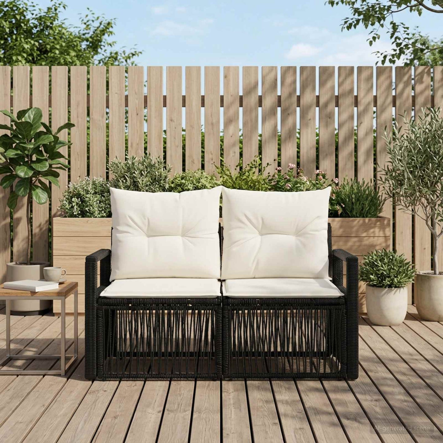 Divano da giardino 2-Numero di posti Nero polyrattan | homemem39
