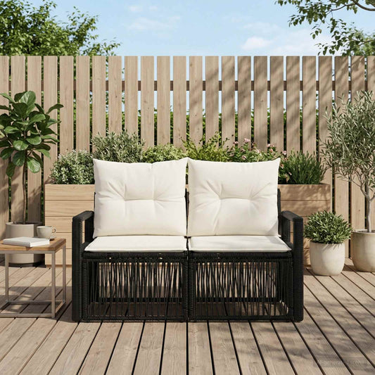 Divano da giardino 2-Numero di posti Nero polyrattan | homemem39