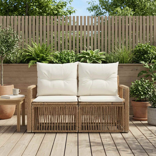 Divano da giardino 2-Numero di posti Beige polyrattan | homemem39