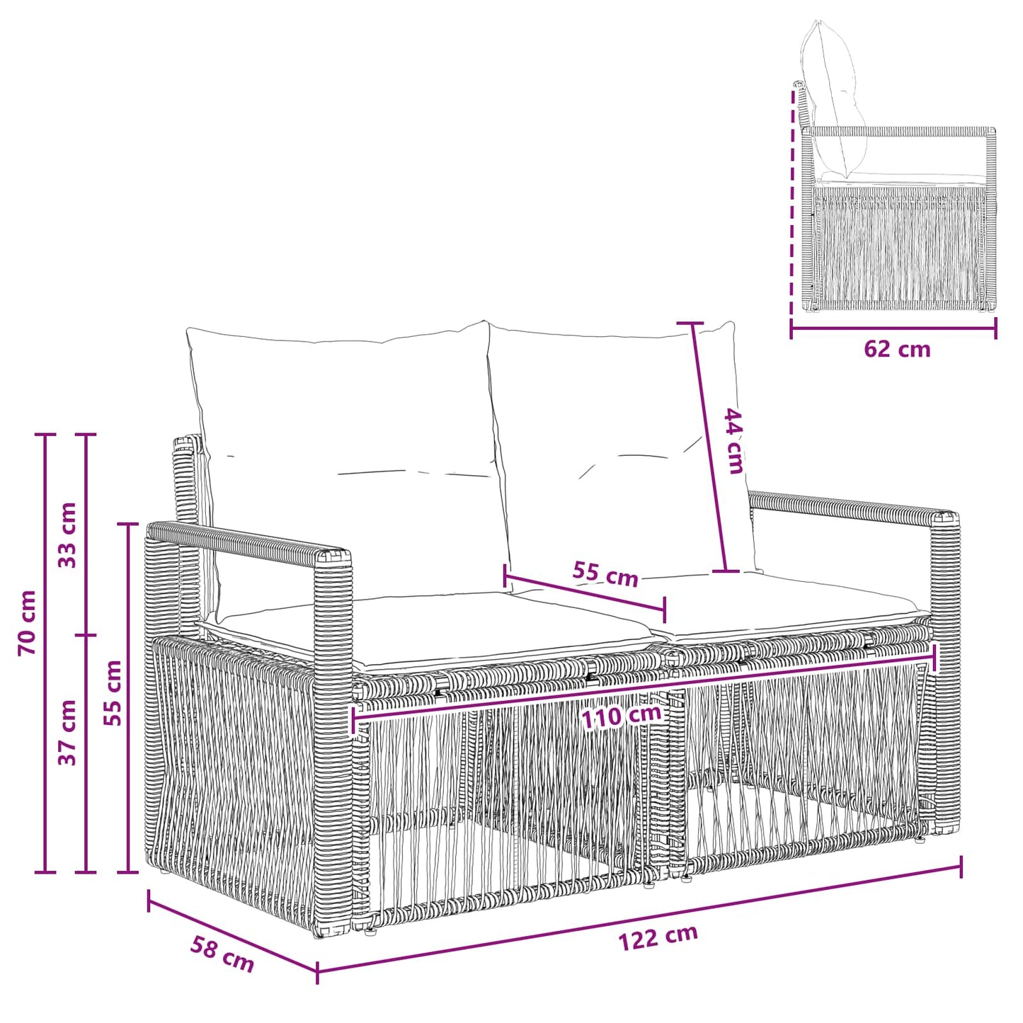 Divano da giardino 2-Numero di posti Beige polyrattan | homemem39