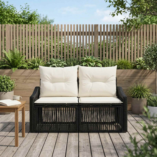 Divano da giardino 2-Numero di posti Nero polyrattan | homemem39