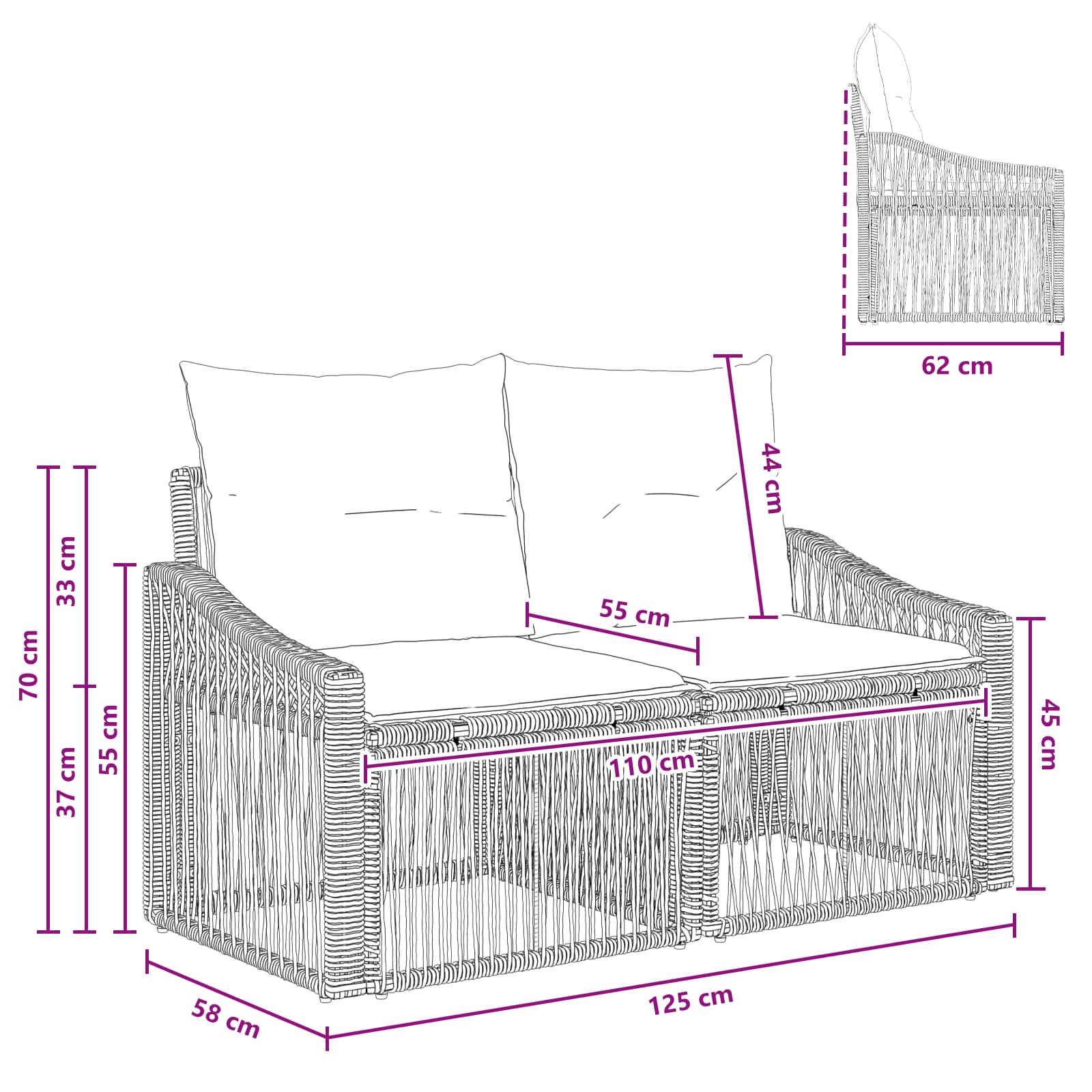 Divano da giardino 2-Numero di posti Grigio polyrattan | homemem39