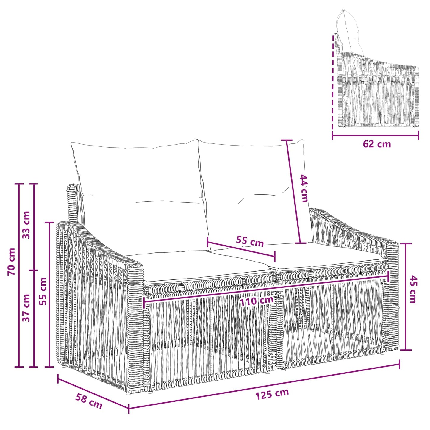 Divano da giardino 2-Numero di posti Beige polyrattan | homemem39