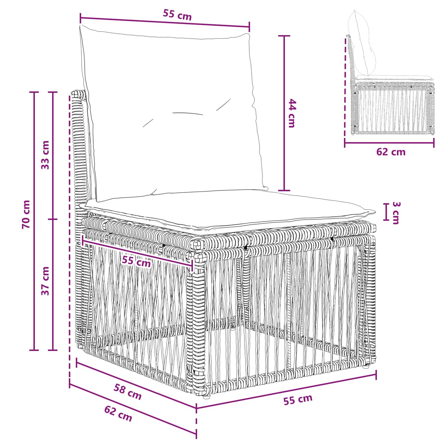 Unità divano senza braccioli Grigio polyrattan | homemem39