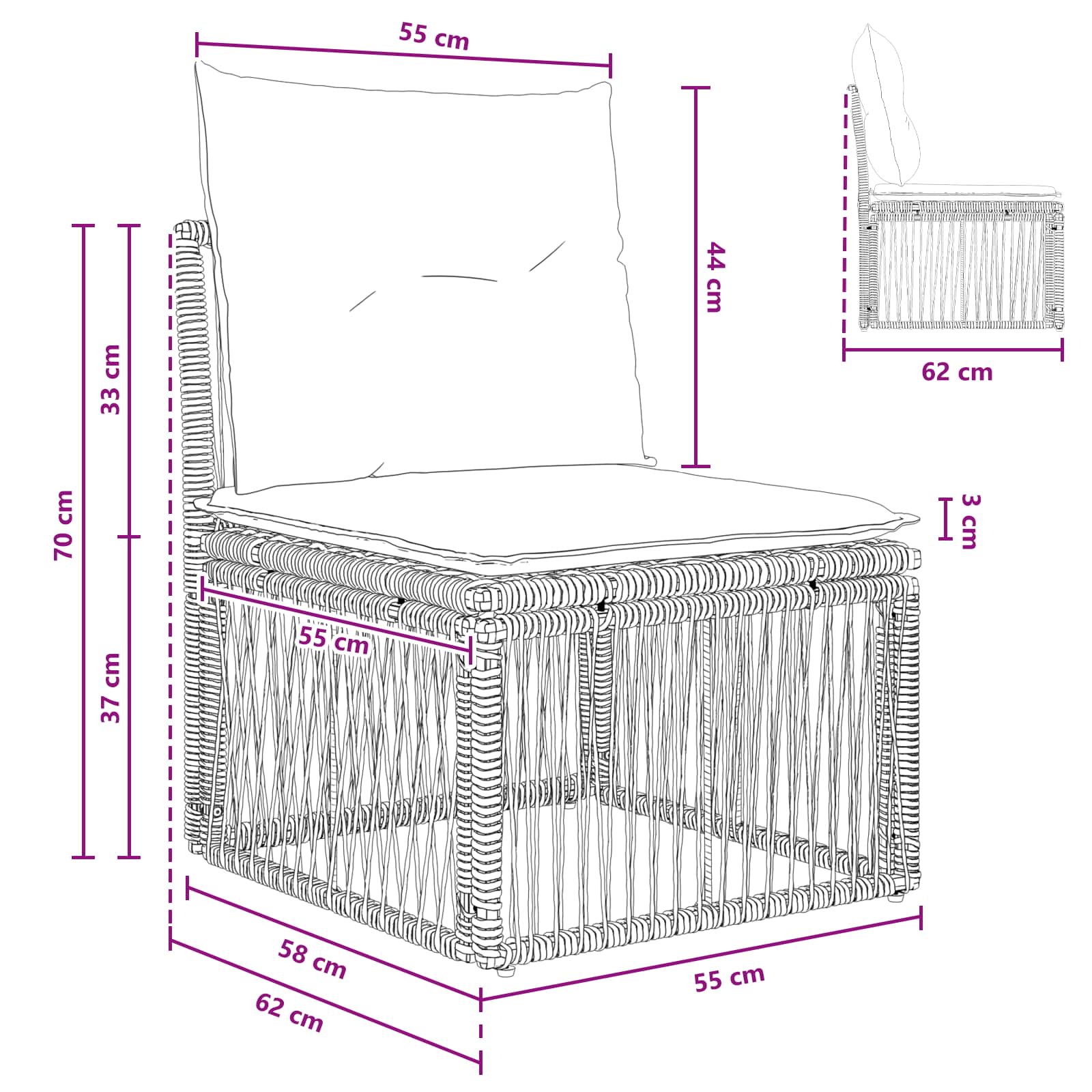 Unità divano senza braccioli Grigio polyrattan | homemem39