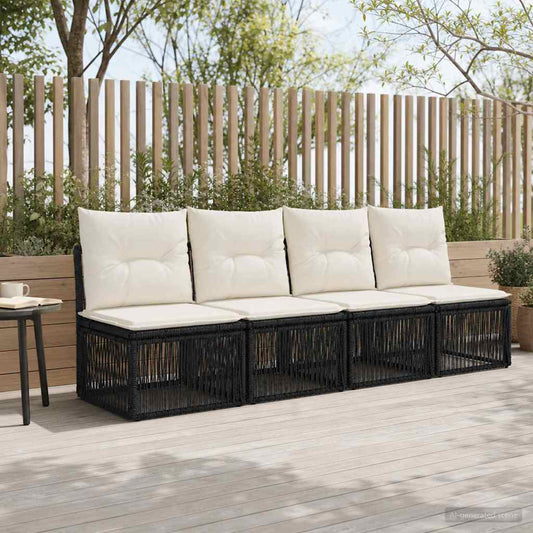 Divano a 4 posti 4 pcs 4-Numero di posti Nero polyrattan | homemem39