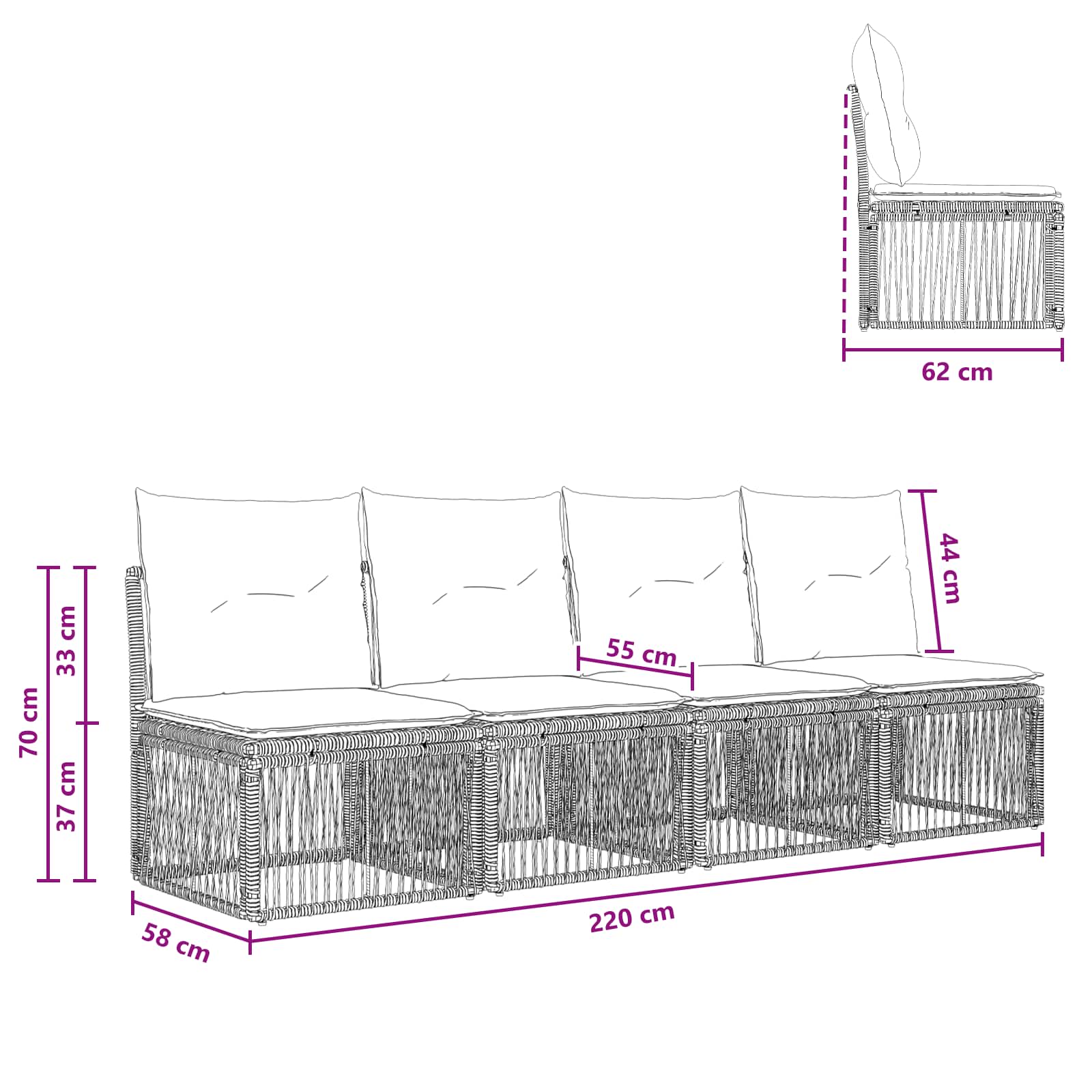 Divano a 4 posti 4 pcs 4-Numero di posti Beige polyrattan | homemem39
