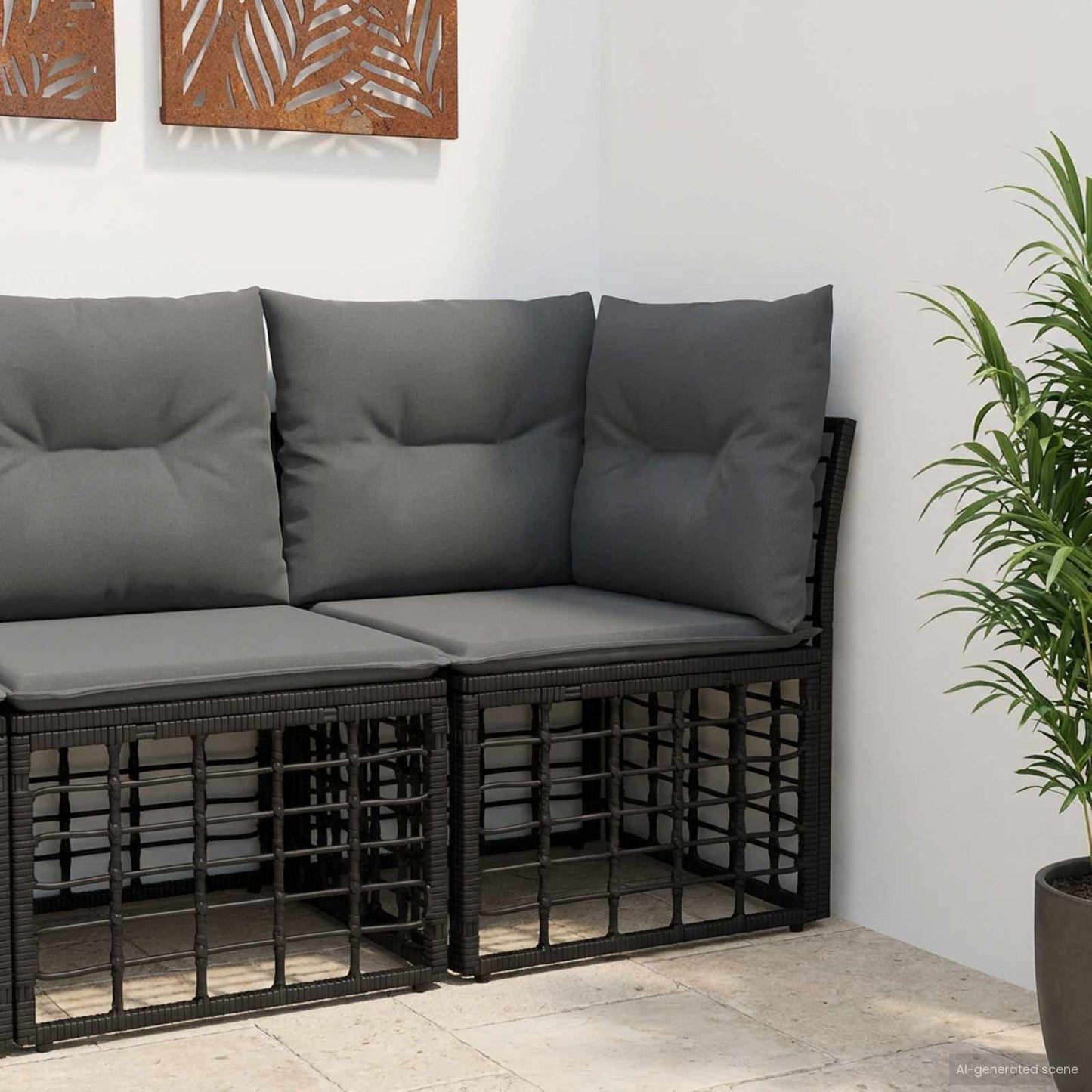 Modulo Divano Angolare da Esterno Nero polyrattan | homemem39