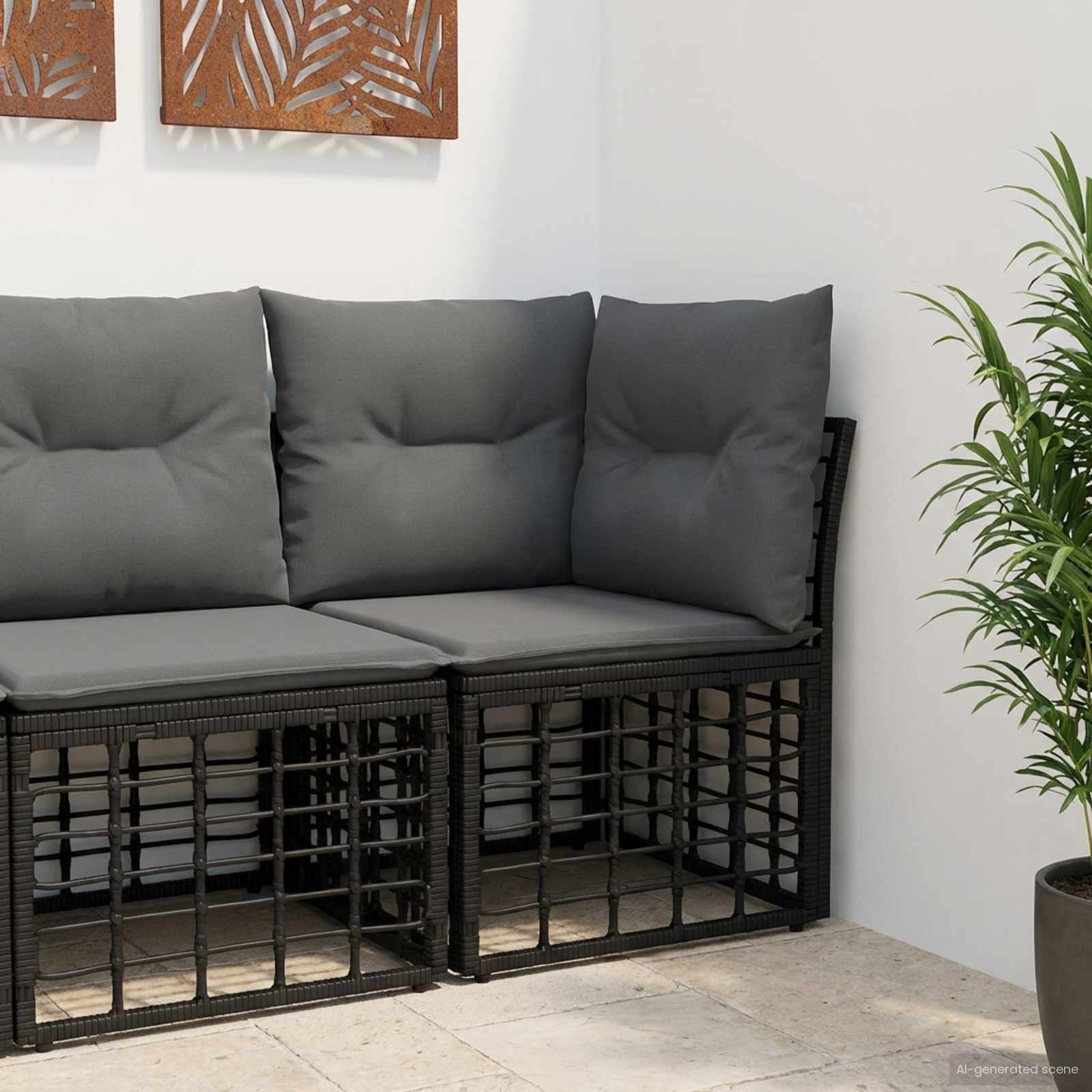 Modulo Divano Angolare da Esterno Nero polyrattan | homemem39