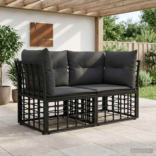 Loveseat da esterno 2 pcs Nero e Grigio scuro polyrattan