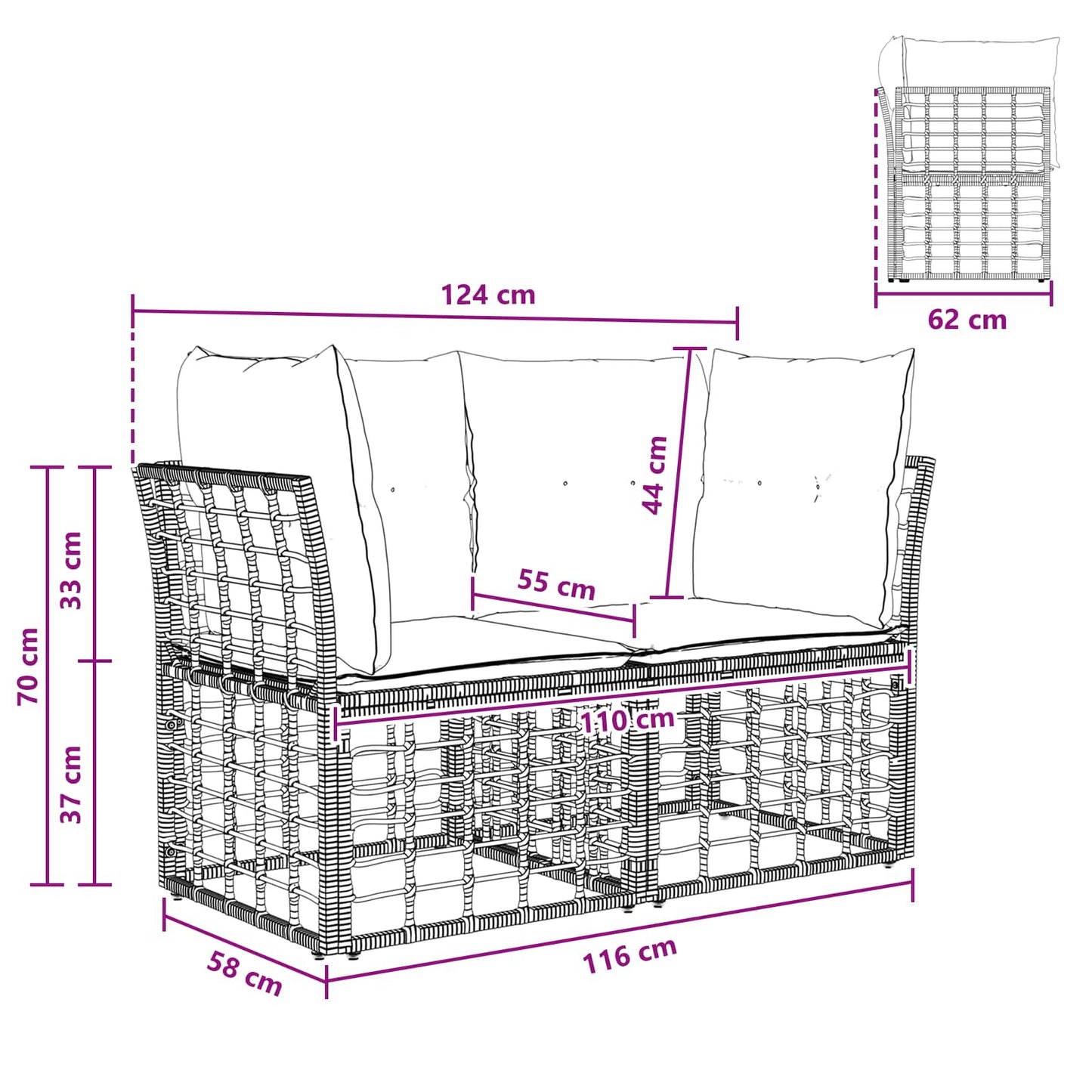 Loveseat da esterno 2 pcs Nero e Grigio scuro polyrattan | homemem39
