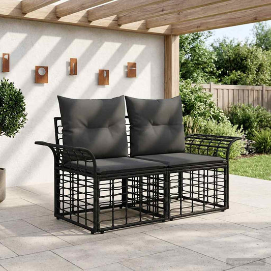 Loveseat da esterno 2 pcs Nero e Grigio scuro polyrattan