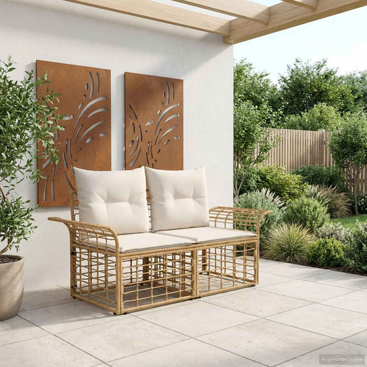 Loveseat da esterno 2 pcs Naturale e Bianco Crema polyrattan