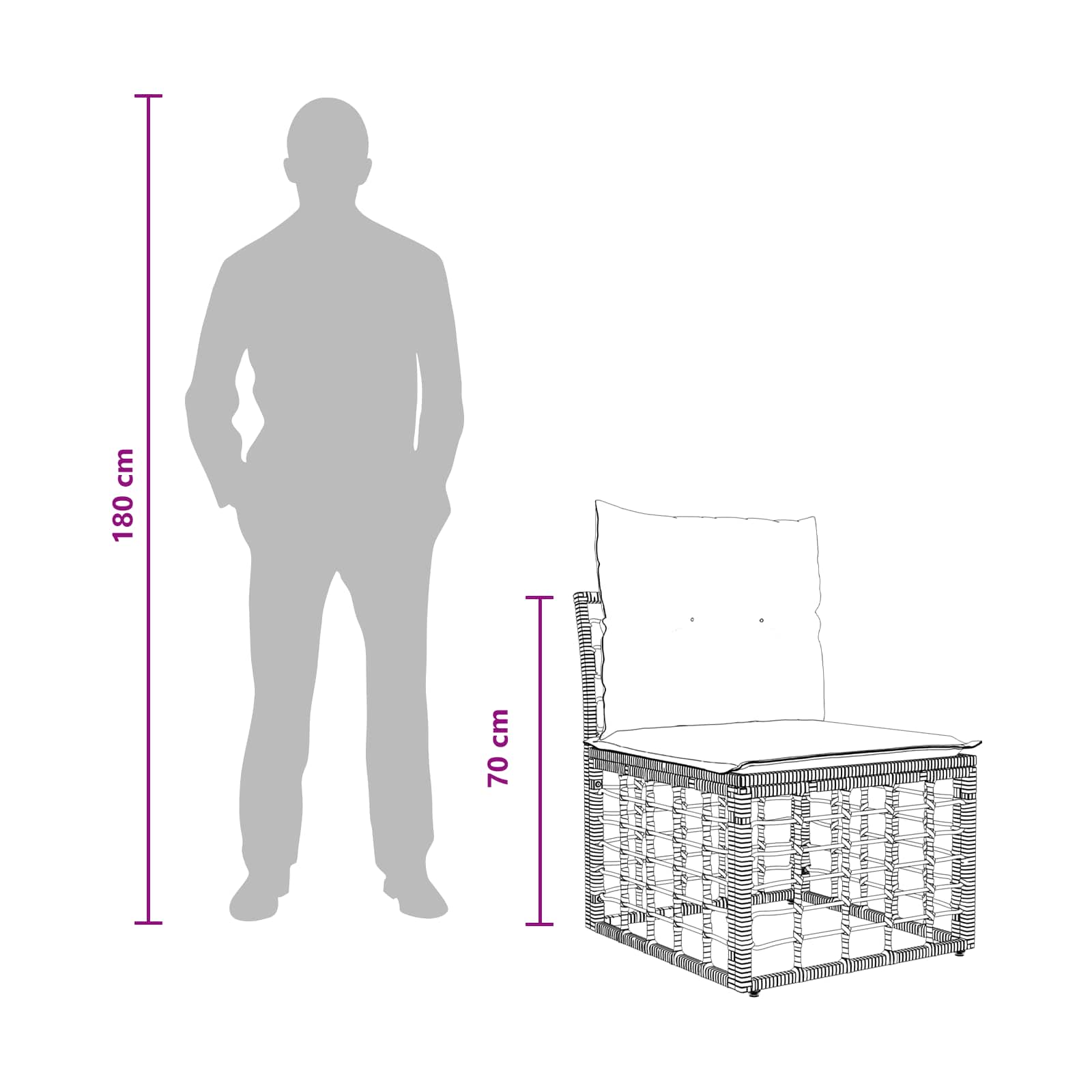 Modulo Divano da Esterno Senza Braccioli Nero polyrattan | homemem39