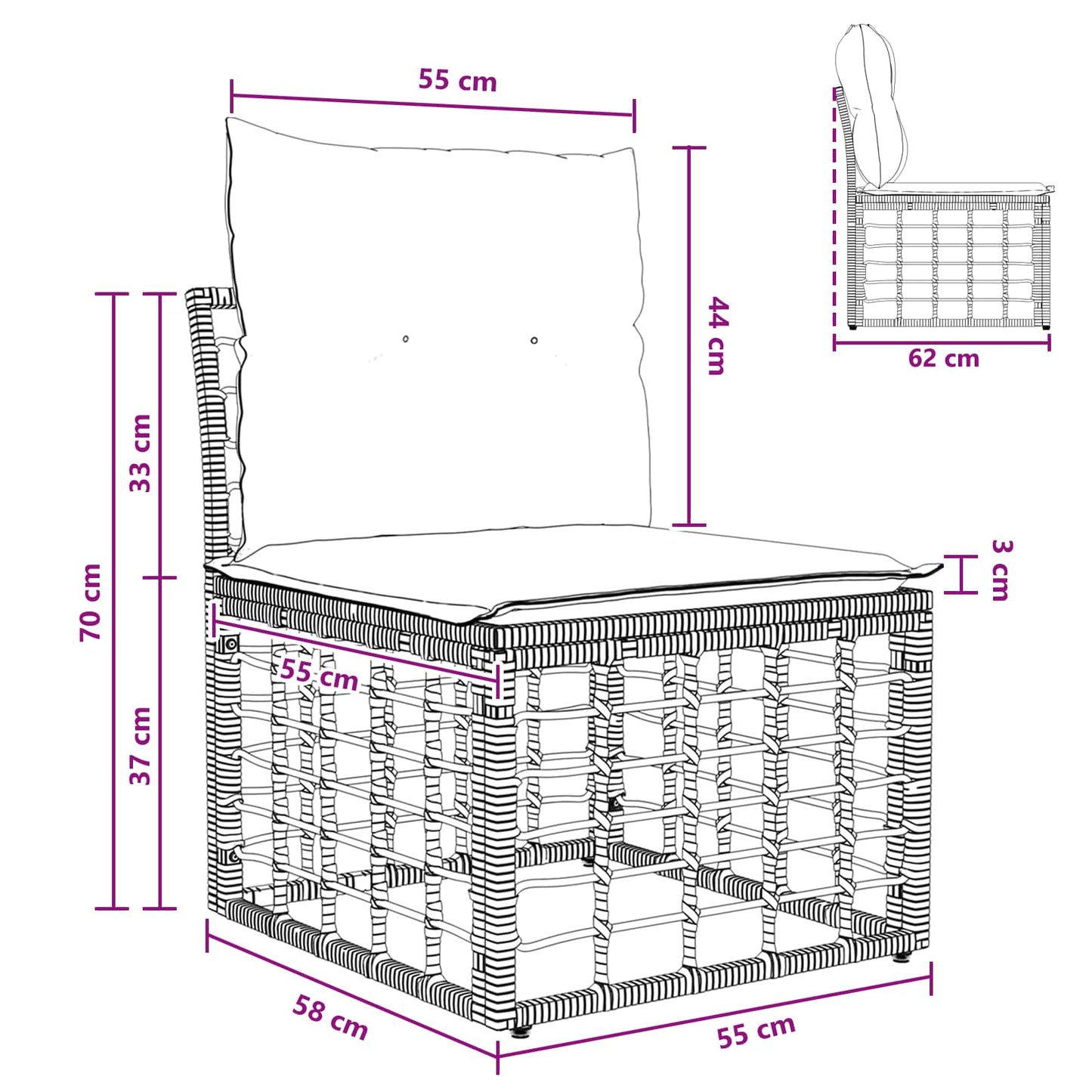 Modulo Divano da Esterno Senza Braccioli Nero polyrattan | homemem39