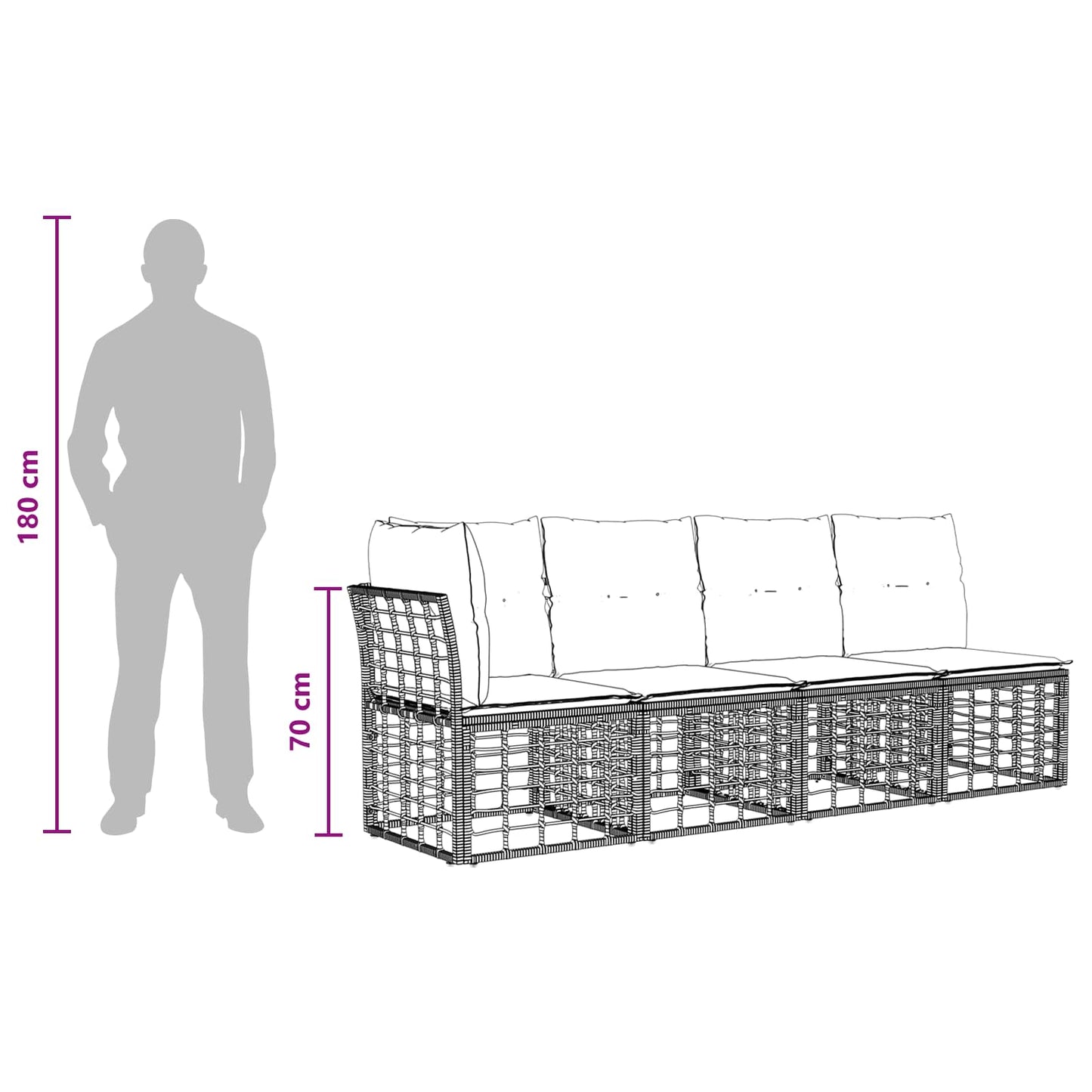 Divano da Giardino 4 Posti con Braccio Sinistro 4 pcs | homemem39