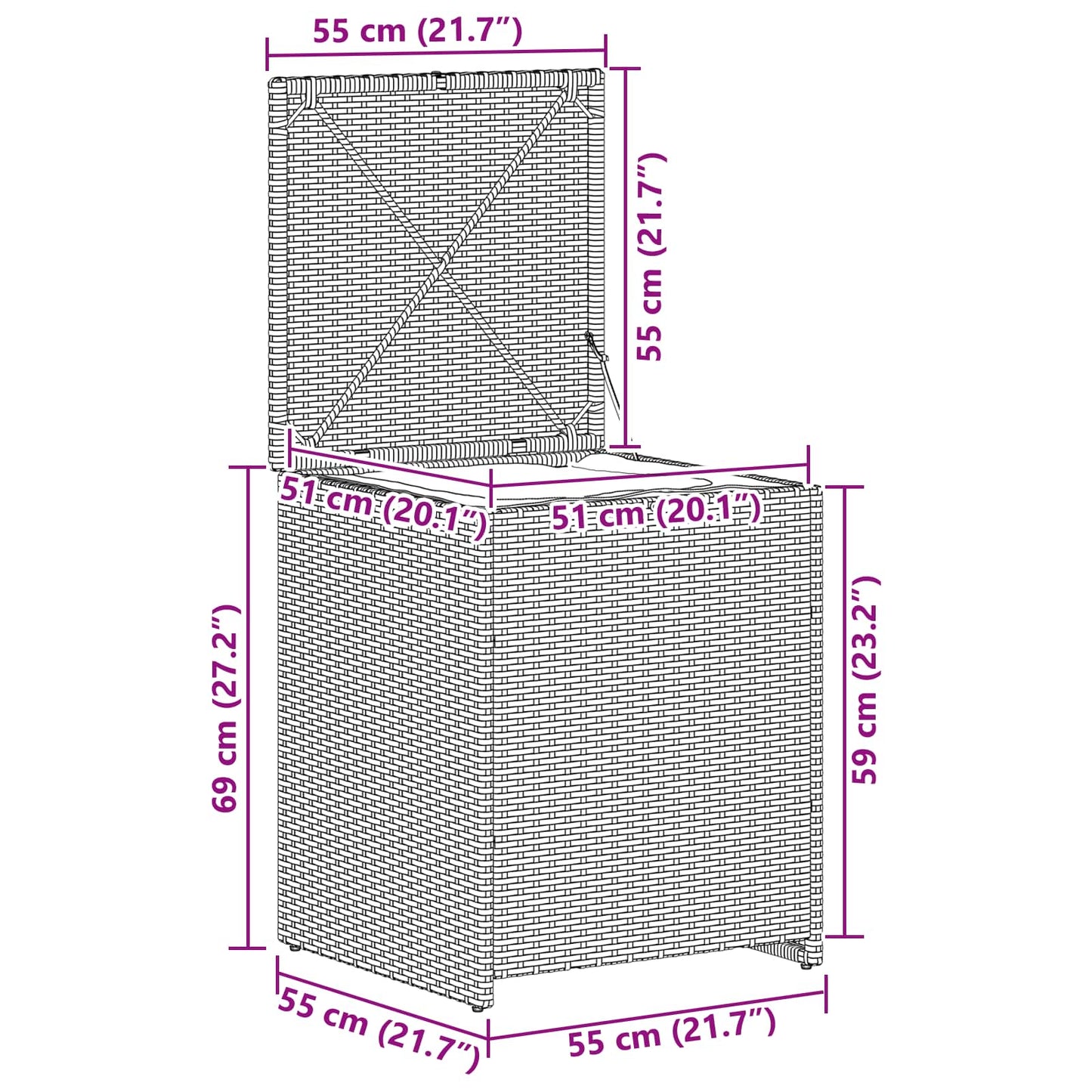 Scatola per Cuscini Grigio chiaro 55 x 55 x 69 cm polyrattan | homemem39