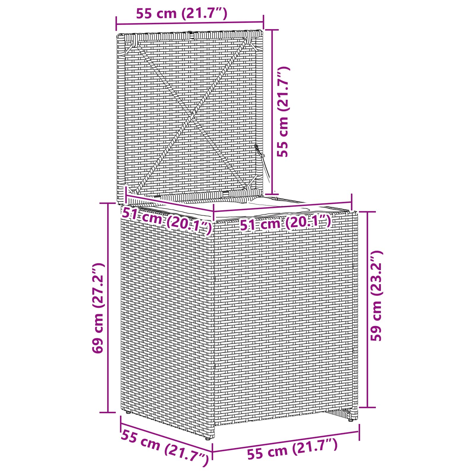 Scatola per Cuscini Grigio chiaro 55 x 55 x 69 cm polyrattan | homemem39