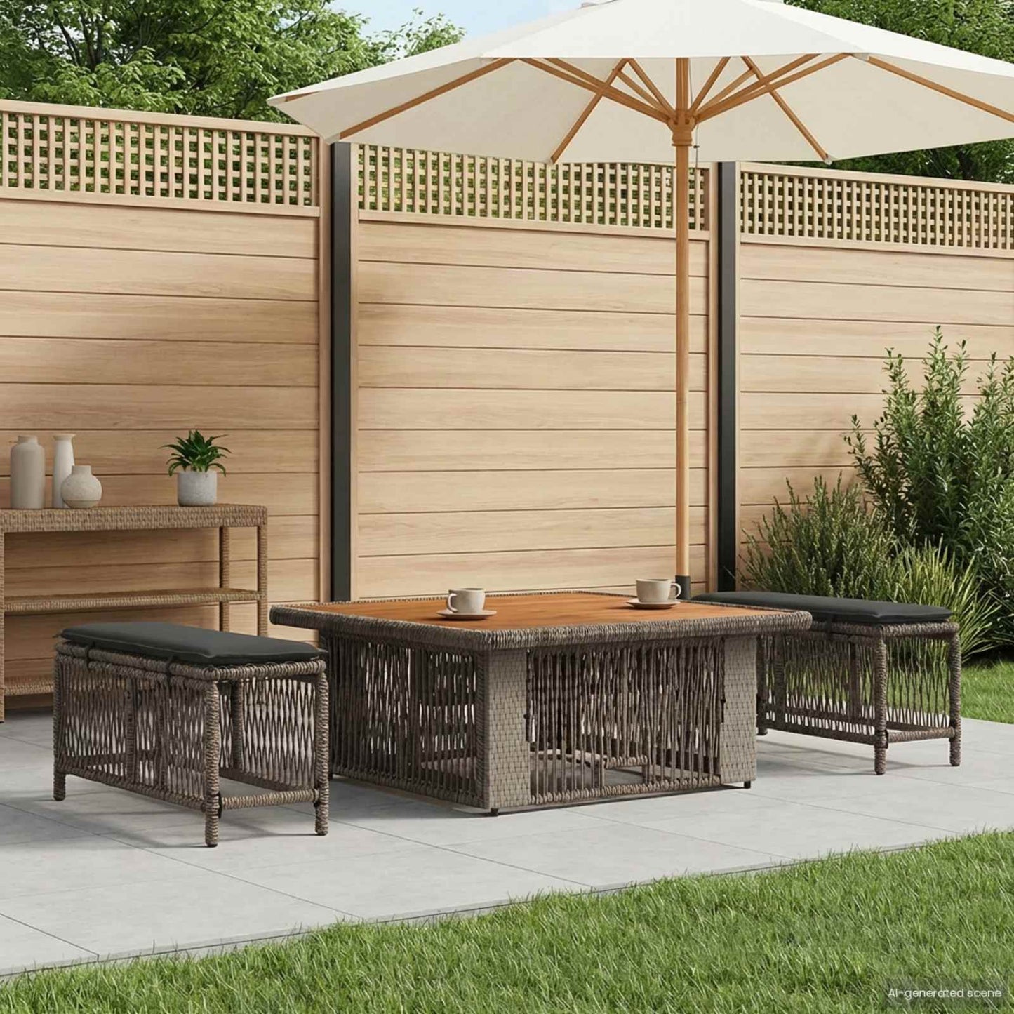 Set da Pranzo per Giardino 3 pz Grigio e Grigio Scuro - homemem39