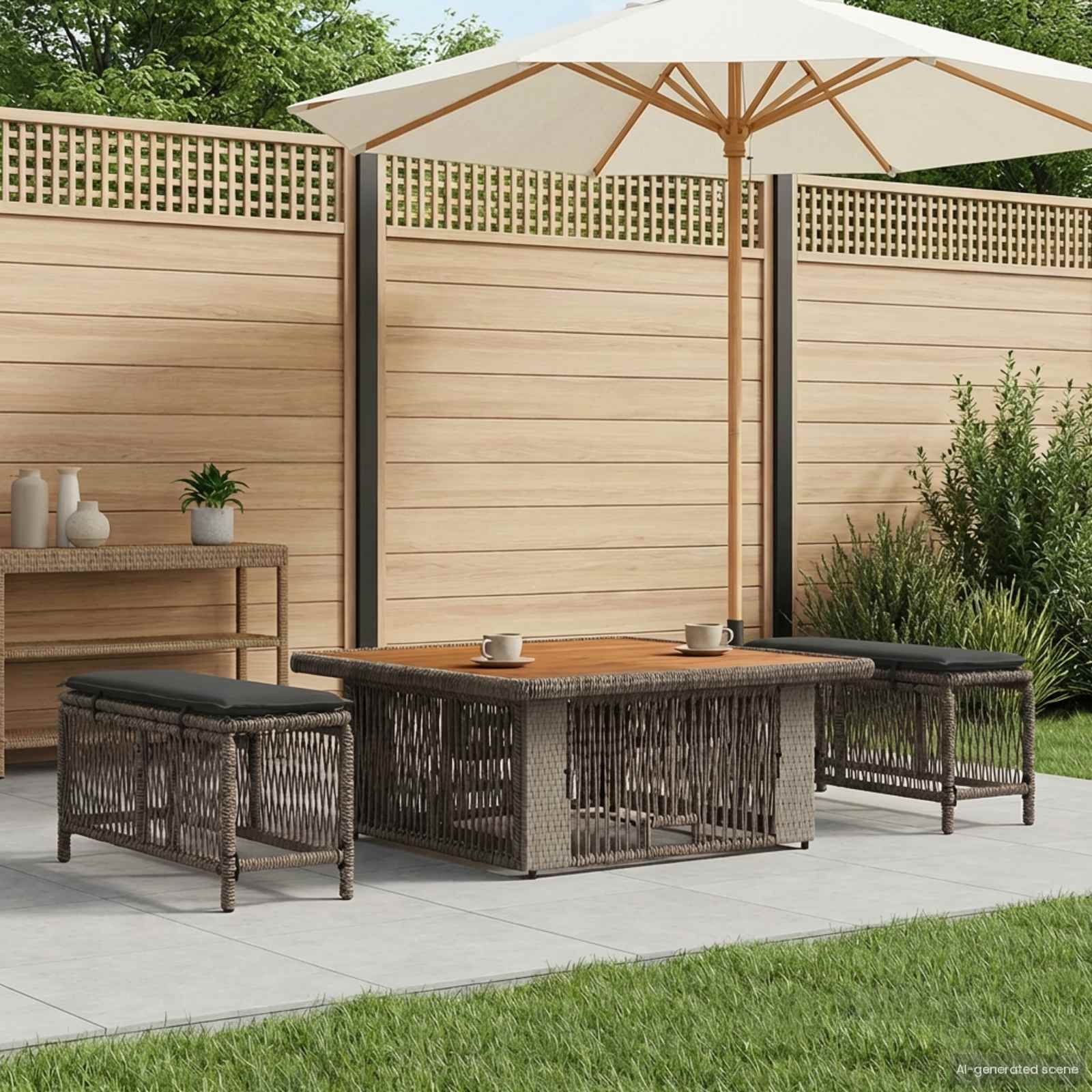 Set da Pranzo per Giardino 3 pz Grigio e Grigio Scuro - homemem39